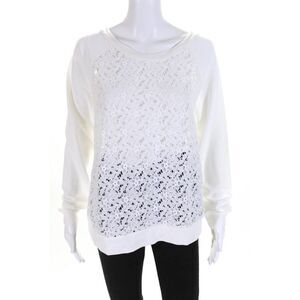 Clu Womens Long Sleeve Lace Crew Neck Blouse Top White Size Large